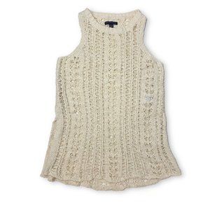 American Eagle Womens Tunic Summer Cream Tank Open Knit Side Slits Boho Sz S
